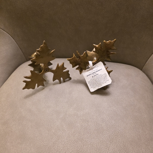 Studio McGee Threshold Botanical Gold Leaf Taper Candle Holders Metal Brass Targ - Picture 8 of 13